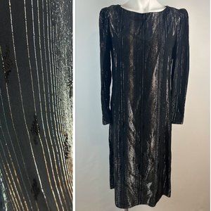 Vintage 80s Nancy Bracoloni For Shangri La Metallic and Black Dress Size…